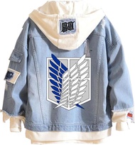 WANHONGYUE Anime Attack on Titan Denim Hoodie Jacket Scout Regiment Cosplay Costume Unisex Jeans Hooded Sweatshirt Coat