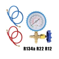 ALi Manifold Gauge R134a R32 R410a R22 R12 R404a Gas Meter + 3 Pcs Hose Aircond Penyaman Udara Keret