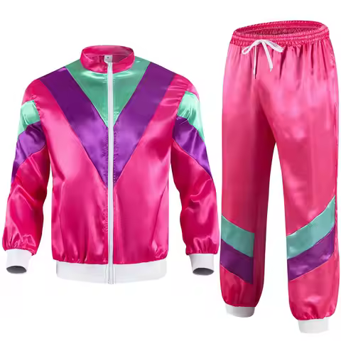 Men 80s Tracksuit Vintage Hip Hop Shell Suit 90s Disco Windbreaker Halloween Party Outfit