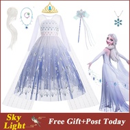 Queen Elsa Frozen 2 Christmas Outfits For Kids Girl Winter Long Sleeve Dress With Cloak Wig Crown Full Set Birthday Gift Halloween Party Wear