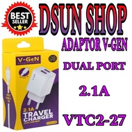 Adapter Charger V-GeN VTC2-27 2.1A Dual Port USB Travel Charger Ori