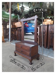 โต๊ะเครื่องแป้งไม้สัก สีโอ๊ค ขนาด กว้าง40xลึก20xสูง70 cm มี 2 ลิ้นชัก (Teak dressing table//chancheong) คันฉ่องโบราณ ประกอบสำเร็จแล้ว พร้อมใช้งาน