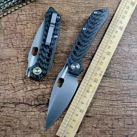 TWOSUN Folding Knife M390 Blade Black Carbon Fiber Handle Outdoor Camping Hunting Pocket Knife TS582
