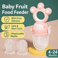 Baby Fruit Food Feeder Pacifier BPA‑Free Silicone Teether 3 Replaceable Nipples for 4‑24 Months