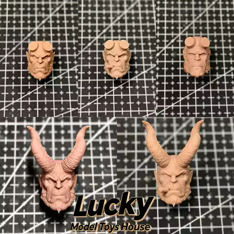 1/12 Hellboy Man Soldier Unpainted Head Sculpt Toys Accessory Customziation For 6" Mezco Muff AD01 7
