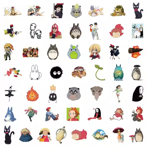 New 50Pcs Cartoon Bright Ghibli Hayao Miyazaki Stickers Totoro Decals For Phone Laptop Suitcase Note