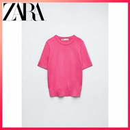 Zara ใหม่ เสื้อกันหนาว คอกลม แขนสั้น สีขาว สําหรับผู้หญิง