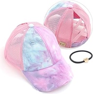 C.C Kids Criss-Cross Elastic Band Ponytail Caps Messy Buns Trucker Plain Baseball Cap (KIDS-BT-791)