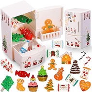 27 Pieces Dollhouse Refrigerator Mini Fridge Toy with Mini Food Set Dollhouse Kitchen Furniture Food Toys Dollhouse Miniatures Kitchen Decorations Bottles Fruits Desserts for Children (Novelty Style)