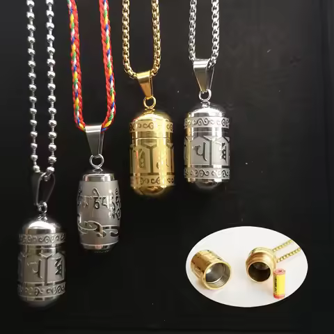Stainless Steel Ash Urn Jewelry Om Mani Padme Hum Lockets Pendant Women Men Buddhism Vintage Mantra 