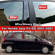 For Honda Jazz Fit GD GE GK GS GR 2001-2022 6Pcs Car Window Door Column B C BC Pillar Post Cover Trim Glossy Carbon Fiber Black Mirror Effect PC Material Sticker