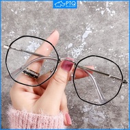 PTQ Myopia Glasses Women Metal Frame Glasses Anti Blue Computer Eyeglasses Lens Polygonal Glasses wi