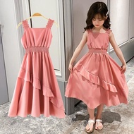 Girls' fashionable casual dress 2024 new Korean style chiffon princess dress for girls