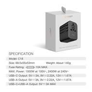 หัวชาร์จ ORSEN C18 By eloop Universal Travel Adapter  2USB+TYPE-C Dual USB+Type-C
