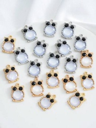 10/20入組精緻小貓頭鷹吊墜，黑鑽石和貓眼石搭配，適用於DIY手鍊、項鍊、鑰匙扣，或作為手機殼等平面表面的裝飾