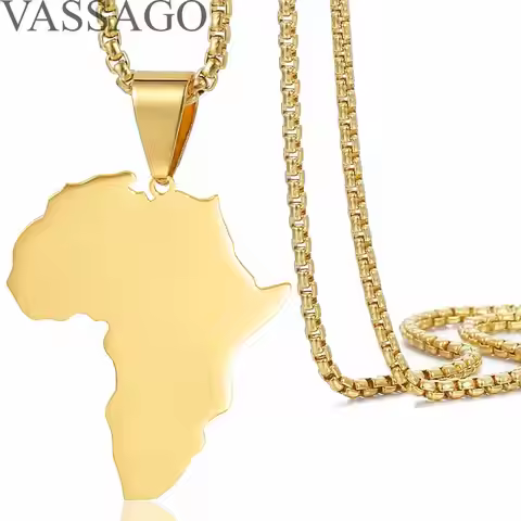Africa Map Pendant Necklace Africa Map Necklaces for Women Stainless Steel Men Africa Continent Neck