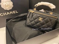 Chanel 黑色羊皮長盒子（handle有鏡）
