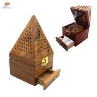 Handcrafted Wooden Pyramid Dhoop Burner Box with Drawer – Incense Stick & Agarbatti Holder for Home 