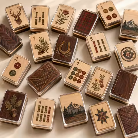 Custom Luxury Portable American Mahjong Tiles Set 160 Tiles Acrylic Wood Grain Rustic Lodge Entertai