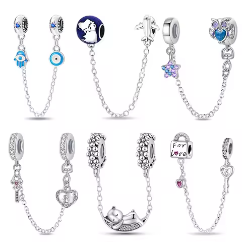 Clear Safety Chain Clip Charms 925 Silver Plated Key Locks Pendent Fit 3mm 925 Original Bracelets DI