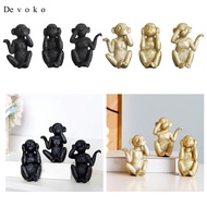 Devoko 3x Resin Monkey Figurine Monkey Statue Nordic Small Gift Animal Figure Decorative Art Sculptu