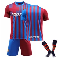 Adults Kids Football Kits Soccer Set 21-22 FCS Barcelonas Home with Socks No. 10 Messis No. 21 Ansu