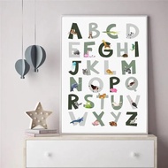 Karya Seni Abjad Haiwan Boho untuk Bilik Kanak-Kanak, Poster Kanvas Pendidikan ABC, Hiasan Bilik Kan