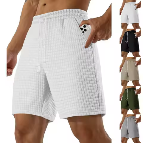 Summer Men's Waffle Business casual shorts New Korean Fashion Drawstring Baggy Short Pants Fitness B