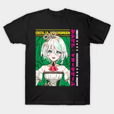 Men's Women's Cotton Cecilia Immergreen VTuber Streetwear T-Shirt, Hololive English Anime Character 