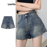 Lovito Casual Denim Shorts Plain Pocket Denim Shorts for Women LBA79091