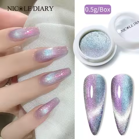 NICOLE DIARY Aurora Cat Magnetic Nail Powder Blue Purple Glitter Pearl Pigment For UV Gel Polish Dus