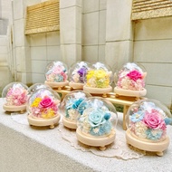 繽紛夢幻/永生花/乾燥花/圓形/夜燈/玻璃盅/玻璃罩