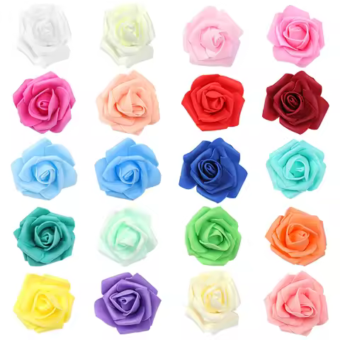 20/50Pcs 5cm Foam Rose Head Artificial Teddy Bear Roses Flower Handmade DIY Gift Decoration Wedding 