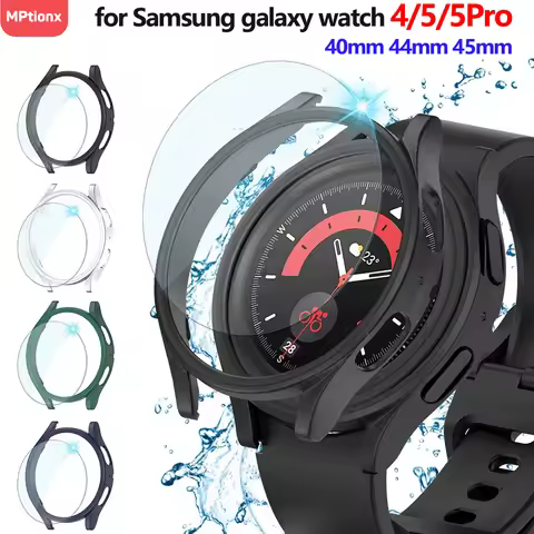 Case for Samsung Galaxy Watch 5/4 44mm 40mm Screen Protector Waterproof Glass Hard PC Bumper Cover f