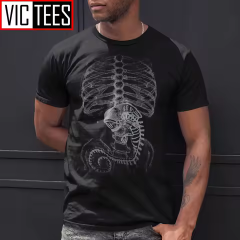 Men's Alien vs Predator Tees Alien Bone Covenant Bone T Shirt Human Body Embryo X-Ray T-Shirt Cotton