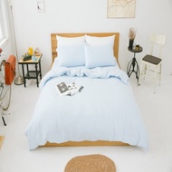 [特價]純棉素色床包枕套組單人-藍