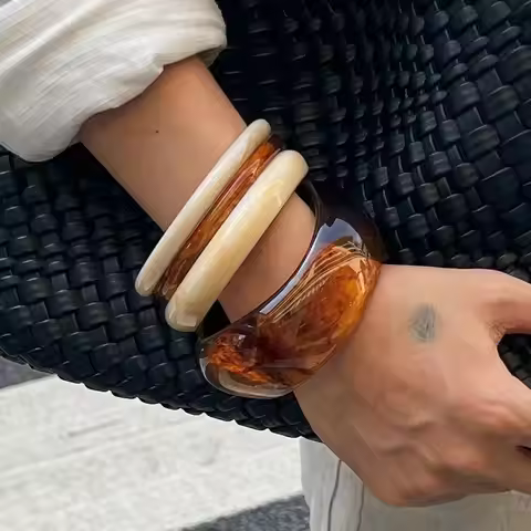 Ingemark 4 Styles Y2K Boho Thick Resin Acrylic Bangles for Women 2025 New Fashion Geometric Irregula
