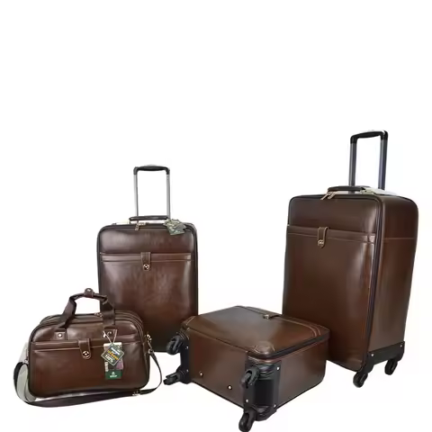 Luxury Leather Carry-On Cabin Trolley 360° Spinner Wheels Waterproof Business Travel Suitcase Classi