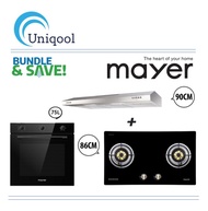 MAYER 86CM Glass Gas Hob BUNDLE With 90CM Slim Line Hood +FREE 75L Built in Oven (FREE DELIVERY)
