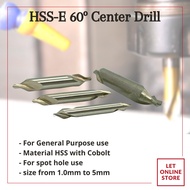 Ready Stock, HSS-E 60º Center Drill, 1.0mm to 5.0mm, material high speed steel with cobolt