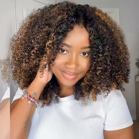 NEW 10A 6x5 Glueless Lace Human Hair Wigs Ready To Wear And Go Short Curly Ombre Highlights Brown Bl