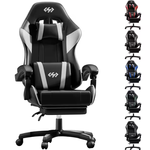 Ergonomic Gaming Chair, Computer Office Chair with Footrest Headrest, Adjustable Height & Backrest O