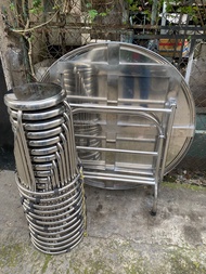 Bộ bàn ăn inox 1m2 kèm 12 ghế inox chân cao hoà phát