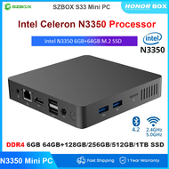 ใหม่ SZBOX เซเลรอนคอมพิวเตอร์ขนาดเล็ก N3350 Intel S33 6GB 64GB Windows 10 2.4G 5G Wifi 1000M LAN BT4.0เดสก์ท็อปคอมพิวเตอร์ขนาดเล็ก