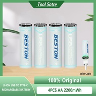 Beston AA 1.5V Li-ion 2200mwh USB to Type C Rechargeable Lithium Battery 2AC-60 with Cable(4pcs)