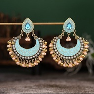indian jewelleri set indian earrings [Zhudai Jewelry] Moon Alloy Earrings Indian Style Hollow Bell P