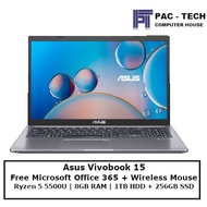 [Free Office 365 + Wireless Mouse] Asus Vivobook 15 M15UA | Ryzen 5 5500U | 8GB RAM | 1TB HDD + 256GB SSD | Windows 10