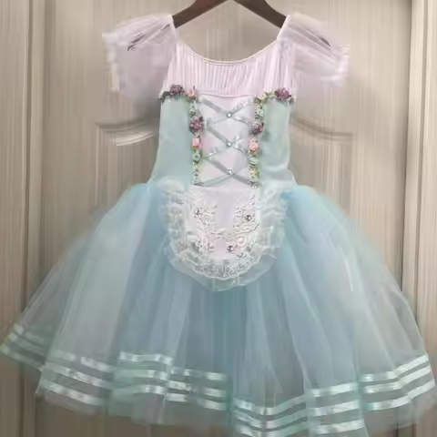 Professional Long Tutu Dress Children Giselle Ballet Dress Sky Blue Girls Women Adults Performance D