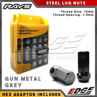 Rays Lug Nuts - Gun Metal Grey - 12mm x 1.5mm - 20pcs/set w/ Hex Adaptor // Rays High Performance Ra