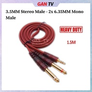 Heavy Duty 1.5M 3.5mm Stereo Male to 2 x 6.35mm Mono Jack Male Plug Audio AV Sound Wire Cable GANTV